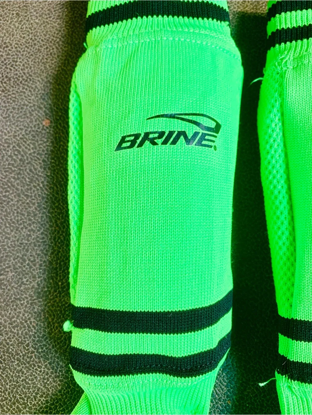 Men's Shin guard High-Visibility Green Athletic Socks with Black Stripes